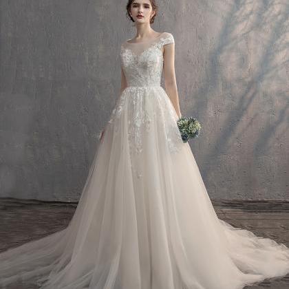 White Lace Tulle Long Ball Gown Dress Formal Dress