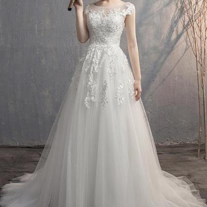 White Lace Tulle Long A Line Prom Dress Formal..