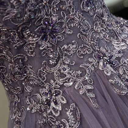 Purple Tulle Lace Long Ball Gown Dress Formal..