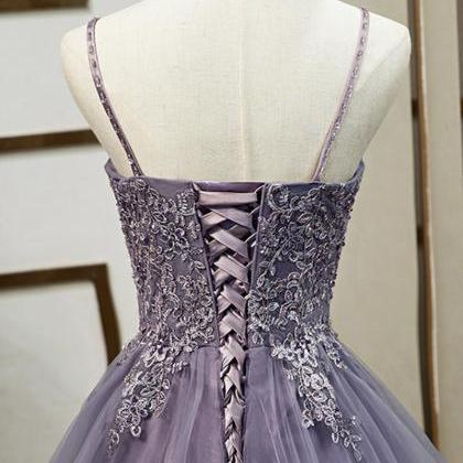 Purple Tulle Lace Long Ball Gown Dress Formal..