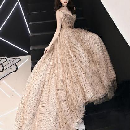 Simple V Neck Tulle Long Prom Dress Evening Dress