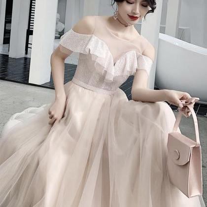 Bridesmaid Dress Pink Tulle Sequins Long Prom..