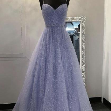 Purple Tulle Sequins Long Prom Dress Evening Dress