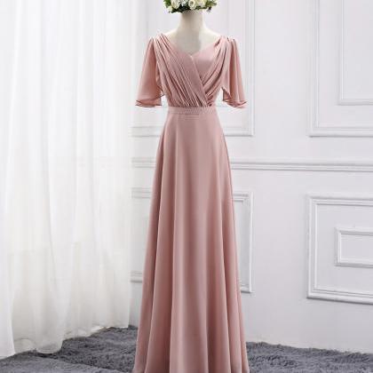 Bridesmaid Dress Simple Chiffon Long Pink Prom..