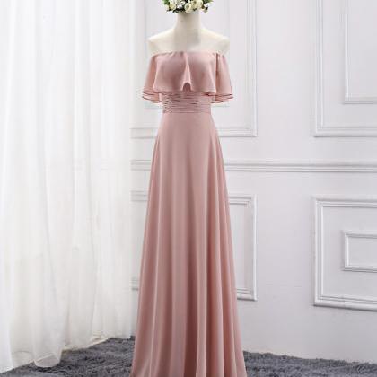 Bridesmaid Dress Simple Chiffon Long Pink Prom..