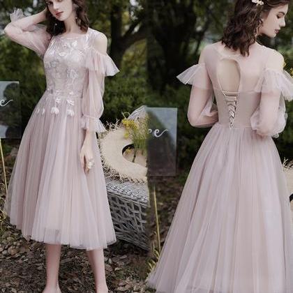 Bridesmaid Dress Pink Tulle Lace Short A Line Prom..