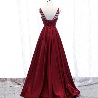 Shiny Satin Long Prom Dress Burgundy Evening Dress