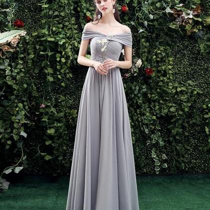 Bridesmaid Dress Gray Chiffon Long A Line Prom..
