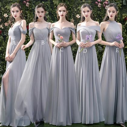 Bridesmaid Dress Gray Chiffon Long Prom Dress