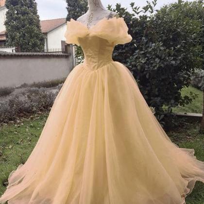 Yellow Tulle Long Prom Dress Evening Dress