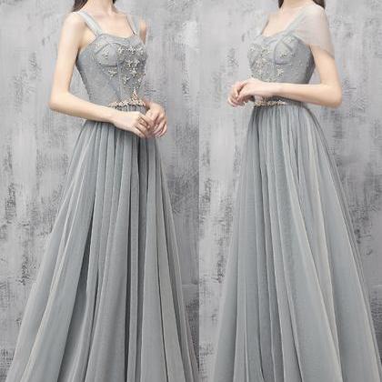 Elegant Tulle Beads Long Prom Dress Evening Dress