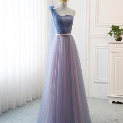 Simple Blue Tulle Long Prom Dress Evening Dress