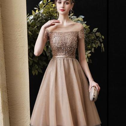 Gold Tulle Beads Short Prom Dress Party Dress