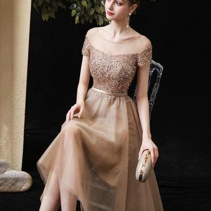 Gold Tulle Beads Short Prom Dress Party Dress