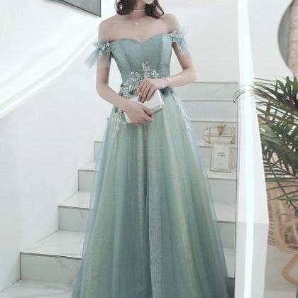 Green Tulle Lace Long Prom Dress Evening Dress