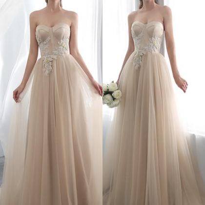 Champagne Tulle Long Prom Dress High Quality..