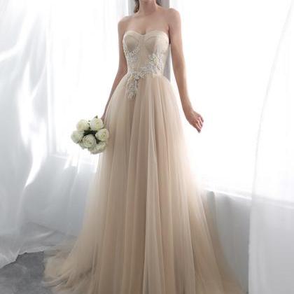 Champagne Tulle Long Prom Dress High Quality..