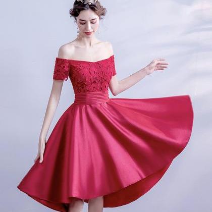 Red Lace Short Prom Dress High Low Evening Dress
