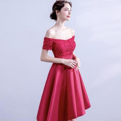 Red Lace Short Prom Dress High Low Evening Dress