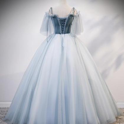 Blue Tulle Long Ball Gown Dress Sweetheart Neck..