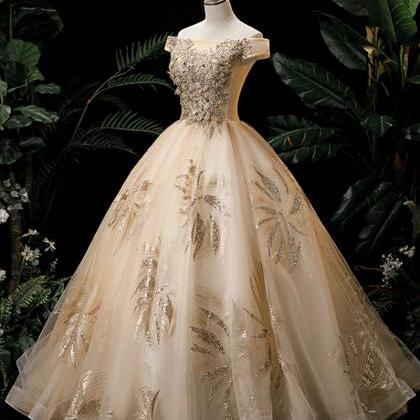 Gold Sequins Long Prom Dress Gold Evening Dress