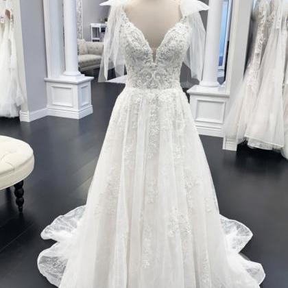 White V Neck Lace Long Prom Dress Evening Dress