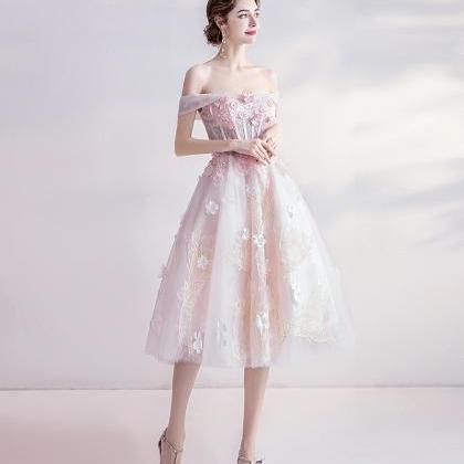 Pink Tulle Lace Short Prom Dress Homecoming Dress