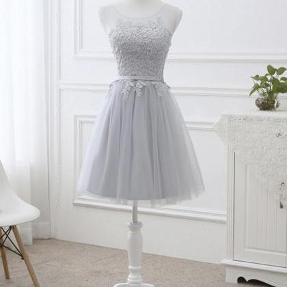 Gray Tulle Lace Prom Dress Evening Dress