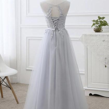 Gray Tulle Lace Prom Dress Evening Dress