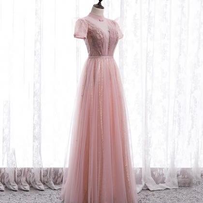 Cute Tulle Sequins Long Prom Dress Evening Dress