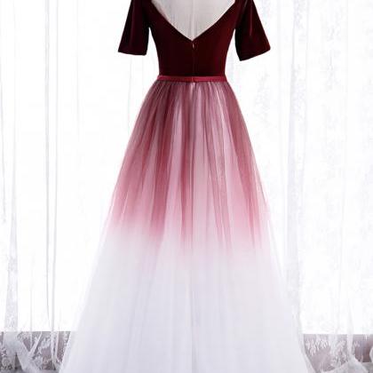 Burgundy Velvet Tulle Long Prom Dress Evening..