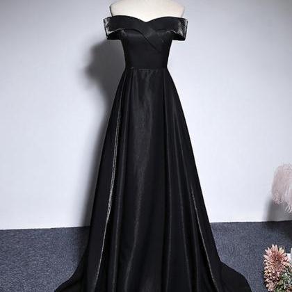 Black Satin Long Prom Dress Black Evening Dress
