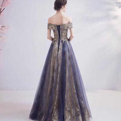 Purple Tulle Lace Long Prom Dress Evening Dress