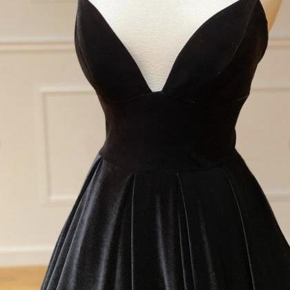 Black V Neck Long Prom Dress Black Velvet Evening..