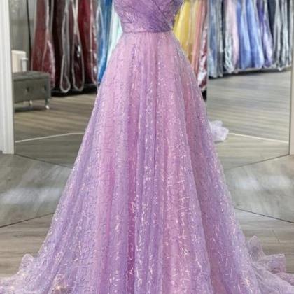 Purple Tulle Sequins Long Prom Dress Evening Dress