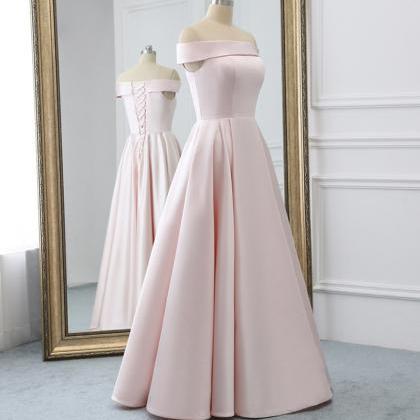 Pink satin long prom dress simple e..