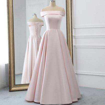 Pink satin long prom dress simple e..