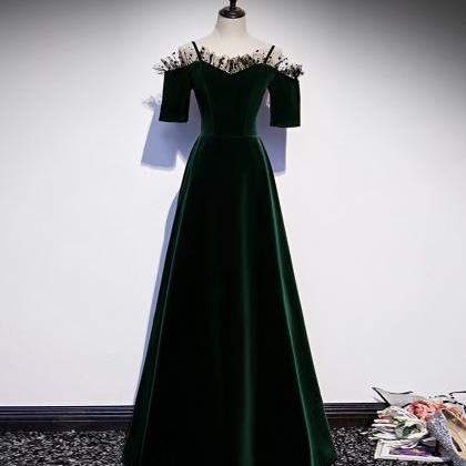 Green Velvet Long Prom Dress Green Evening Dress