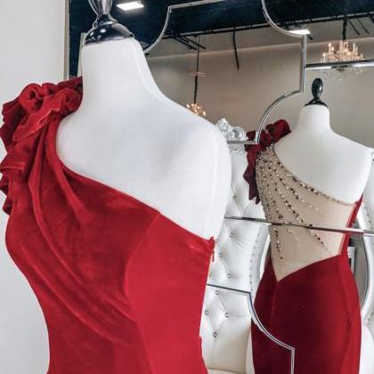 Red Velvet Long Prom Dress Mermaid Evening Dress