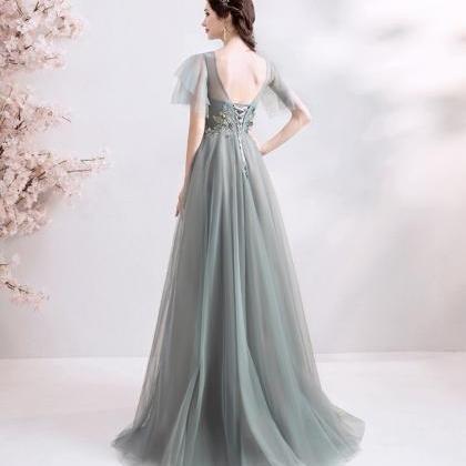 Stylish V Neck Lace Long Prom Dress Formal Dress