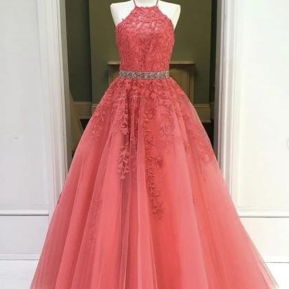 Red Tulle Lace Long Prom Dress Red Evening Dress