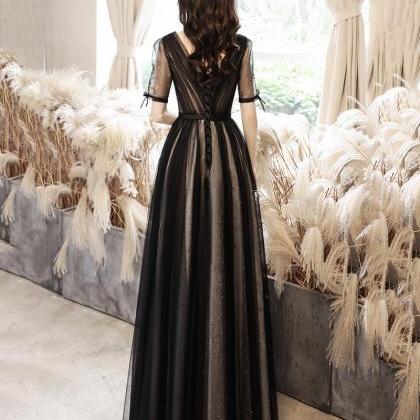 Black Tulle Long Prom Dress Blue Evening Dress
