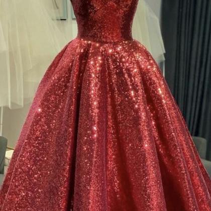 Red V Neck Sequins Long Prom Dress Red Evening..