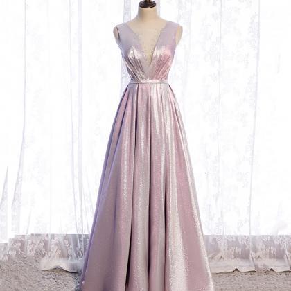 A-line V Neck Satin Long Prom Dress s83