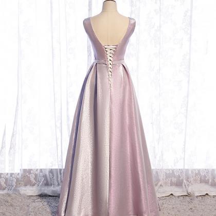 Simple Long A-Line V-Neck Sleeveless Satin Prom Dress With Split