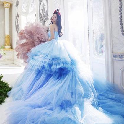 Amazing Tulle Long Prom Dress Blue Evening Dress
