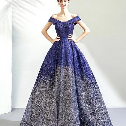 Blue Sequins Long Ball Gown Dress Blue Evening..