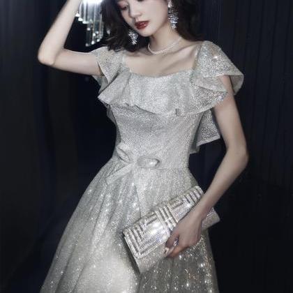Silver Sequins Long Prom Dress Evening Dress