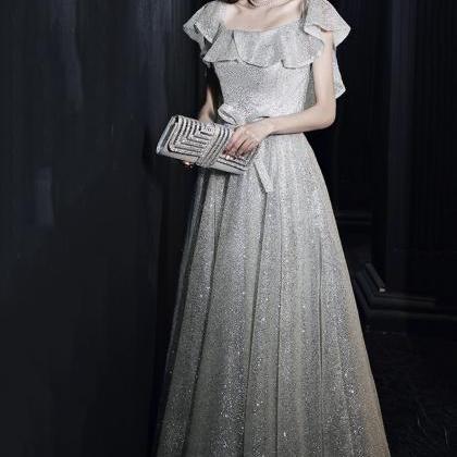 Silver Sequins Long Prom Dress Evening Dress