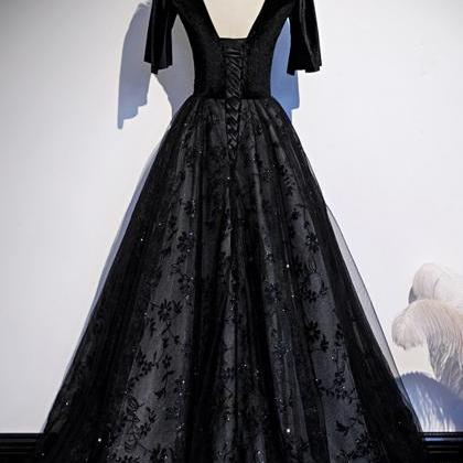 Black Velvet Lace Long Prom Dress Evening Dress